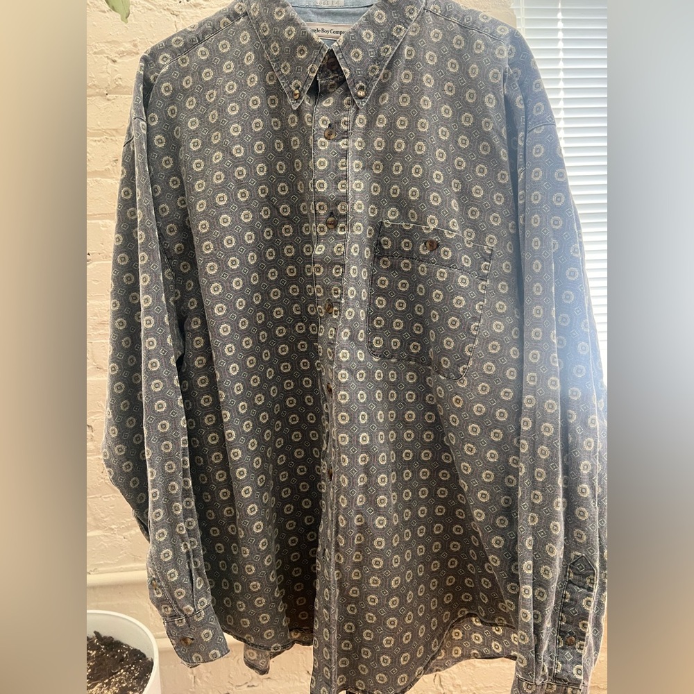 Patterned Blue Button-Up Shirt